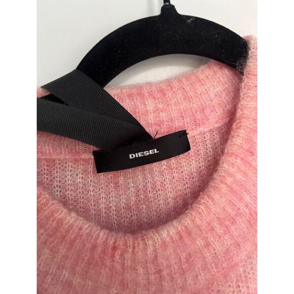 Diesel Cold Shoulder Mohair Blend Sweater Women S Pink Fuzzy Knit Pullover - Picture 3 of 9